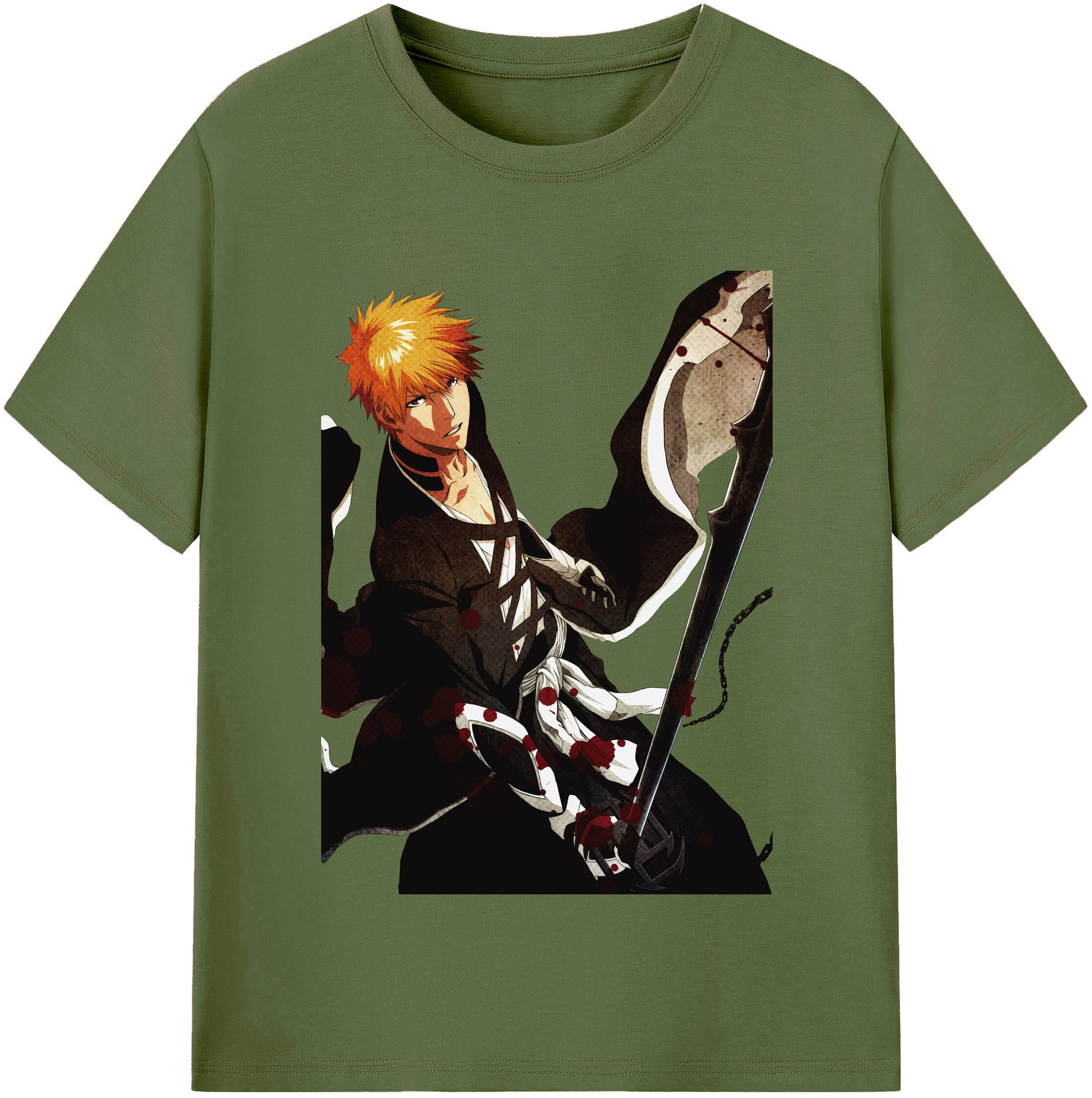 （画像用） ブリーチ 黒崎一護（くろさき いちご）BLEACH Kurosaki Ichigo 綿100％半袖Tシャツ（フロントプリント）